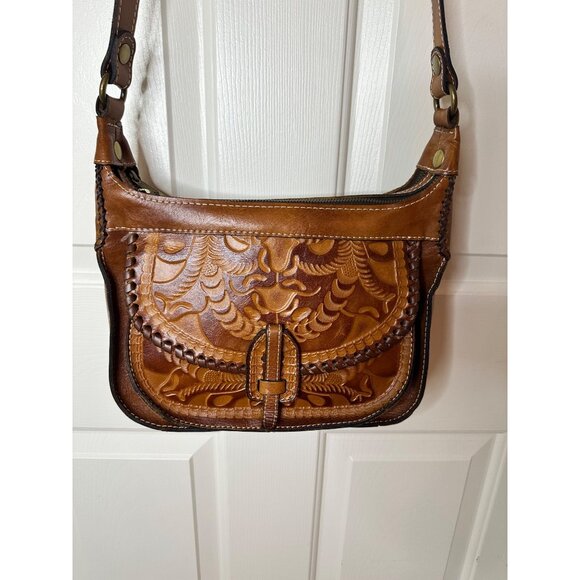 Patricia Nash Camille Embossed Leather Crossbody Bag Adjustable Strap & Back Zip - Picture 6 of 12